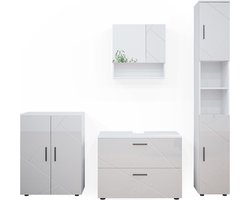 Vicco Irma Badkamermeubel set – 4 delen, met ladeblok en midikast Wit Hoogglans