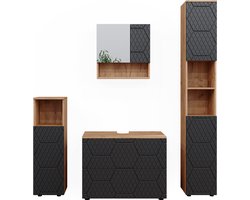 Vicco Irma Badkamermeubel set – 4 stuks, met ladeblok en hoge kast Antraciet met honingraatstructuur