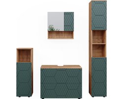 Vicco Irma Badkamermeubel set – 4 stuks, met ladeblok en hoge kast Groen/gouden eik