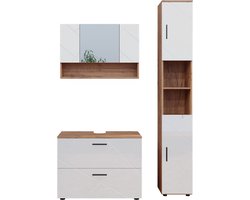 Vicco Irma Badkamermeubelset – 3 delen, met onderkast 80 cm Wit hoogglans/goud power eiken