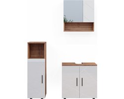 Vicco Irma Badkamermeubelset – 3 delen Wit hoogglans/goud power eiken