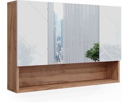 Vicco Irma Badkamerspiegelkast – 80.1 x 55 cm Wit hoogglans/goud power eiken