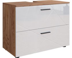 Vicco Irma Wastafelonderkast – 80 x 58.6 cm Wit hoogglans/goud power eiken