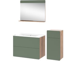 Vicco Izan Badkamermeubelset – 4 stuks met midi-eenheid Goldkraft eik/groen