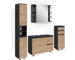 Vicco J-Shape Badkamermeubel set – 4 delen Grijs