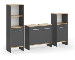 Vicco Karli Badkamermeubelset – 3-delig Antraciet/gouden eik