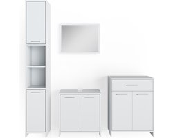 Vicco Kiko Badkamermeubel set – 4 delen, met hoge kast en commode Wit