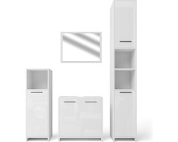 Vicco Kiko Badkamermeubel set – 4 delen Wit hoogglans/wit