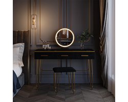 Vicco Layla Kaptafel set met kruk – 100 cm met LED-spiegel en krukje Zwart