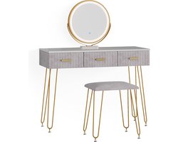 Vicco Layla Kaptafel set met kruk – 100 cm met LED-verlichting en kruk Grijs