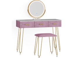 Vicco Layla Make-uptafel set met kruk – 100 cm met LED-verlichting en kruk Roze met LED-verlichting en kruk