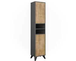 Vicco Leano Badkamermeubel – 38 x 180 cm met 2 deuren Antraciet/berg eik