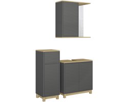 Vicco Livia Badkamermeubelset – 3 stuks, met midikast Antraciet/eiken