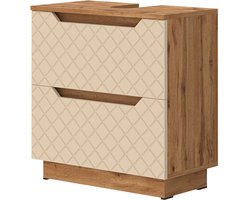 Vicco Lotta Wastafelonderkast – 59.8 x 62.5 cm met 2 laden Eiken/kasjmier met tegelstructuur