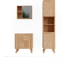 Vicco Lucie Badkamermeubelset – 3 stuks, met hoge eenheid Bamboe