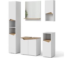 Vicco Luxe Badkamermeubelset "Marelle Elegance" – Wit / Artisanaal Eiken – 2-Delige Wastafelonderkast met Spiegelkast – Modern Design – Compact & Ruimtebesparend – 60 cm Breed – Onderhoudsvriendelijk