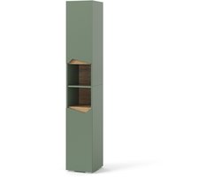 Vicco Marelle Badkamerkast – 30 x 180 cm Met deuren en open vakken Groen/Kunstzinnig