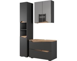 Vicco Marelle Badkamermeubelset – 3 delen met hoge kast Antraciet/Artisan