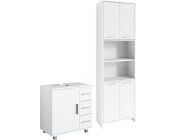 Vicco Maris Badkamermeubelset – 2 stuks, met hoge unit en wastafelonderkast Wit