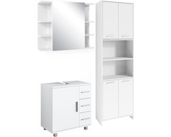 Vicco Maris Badkamermeubelset – 3-delig, met hoge kast, badkamerspiegelkast en wastafelonderkast Wit