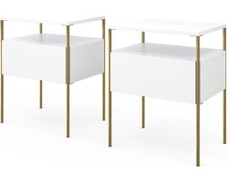 Vicco Mira Nachtkastje – 40 x 50 cm Set van 2 Wit/Goud Set van 2