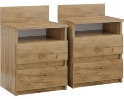 Vicco Monty Nachtkastje – Set van 2 Krachtige eik goud