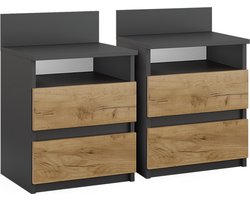 Vicco MontyNachtkastje – Set van 2 Antraciet/gouden eik Set van 2
