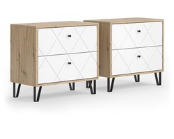 Vicco Nizza Nachtkastje – Set van 2 Ambachtelijk/Wit