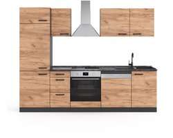 Vicco Optima Keukenblok – 270 cm Zonder werkblad, met hoge kast Eik goud/antraciet