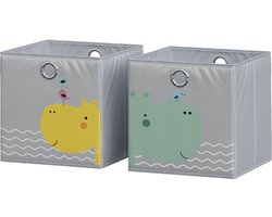 Vicco Opvouwbare box – 30 x 30 cm (beer & nijlpaard motief) Grijs (beer & nijlpaard)