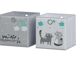 Vicco Opvouwbare box – 30 x 30 cm (katten & vogels motief) Grijs (katten & vogels)