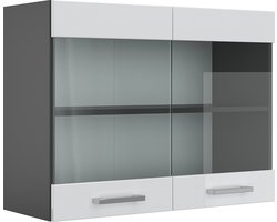 Vicco R-Line Glazen keukenkast – 80 cm Wit Hoogglans