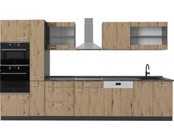 Vicco R-Line Keukenblok – 350 cm met hoge kast, zonder werkblad Artisanaal eiken/antraciet