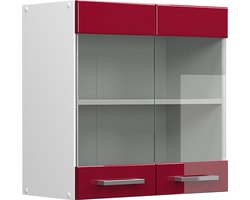 Vicco R-Line Universele hangkast – 60 cm met glazen deuren Bordeauxrode hoogglans met glazen deuren