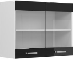 Vicco R-Line Universele hangkast – 80 cm met glazen deuren Zwart hoogglans met glazen deuren