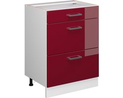 Vicco R-Line Universele onderkast – 60 cm met laden, zonder werkblad Bordeauxrode hoogglans