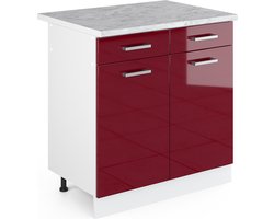 Vicco R-Line Universele onderkast – 80 cm met laden en deuren, met werkblad Bordeauxrode hoogglans