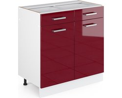 Vicco R-Line Universele onderkast – 80 cm met laden en deuren, zonder werkblad Bordeauxrode hoogglans