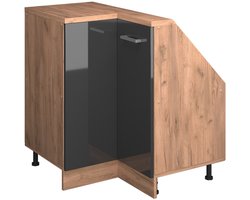 Vicco Rion Kast voor schuine wand Hoekkast – 75.6 x 81.6 cm met 1 deur Antraciet hoogglans/goud eiken