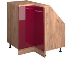 Vicco Rion Kast voor schuine wand Hoekkast – 75.6 x 81.6 cm met 1 deur Rood hoogglans/gouden eik
