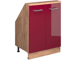 Vicco Rion Kast voor schuine wand – met 2 deuren Rood hoogglans/gouden eik