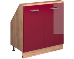 Vicco Rion Kast voor schuine wand – met 2 deuren Rood hoogglans/gouden eik