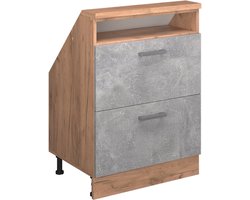 Vicco Rion Kast voor schuine wand – met 2 laden Beton/gouden eik