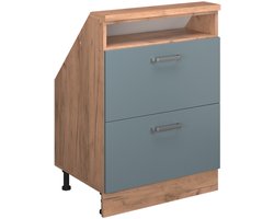 Vicco Rion Kast voor schuine wand – met 2 laden Blauw-grijs/gouden eik