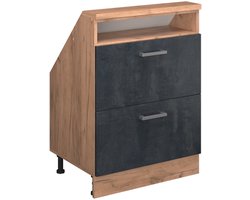 Vicco Rion Kast voor schuine wand – met 2 laden Zwart beton/goud eiken