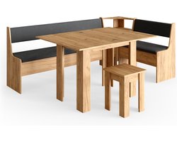 Vicco Roman Hoekbank set – 210 x 120 cm met tafel Krachtige eik goud met tafel
