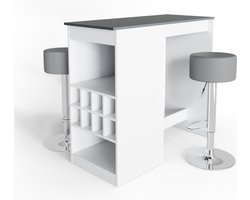 Vicco Ross Bartafel set – 115 x 50 cm met 2 barkrukken Wit/antraciet