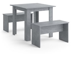 Vicco Sentio Eettafel set – 80 x 80 cm met 2 banken Beton