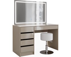 Vicco Sherry Kaptafel – 120 cm met LED-spiegel en kruk Grijs