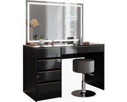 Vicco Sherry Kaptafel – 120 cm met LED-spiegel en kruk Zwart/goud met LED-spiegel en kruk